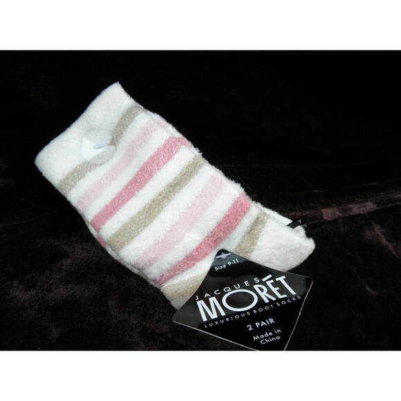 NEW (2 PAIRS) by JACQUES MORET, LUXURIOUS BOOT SOCKS, TAN & STRIPED (SIZES 9-11) - Picture 3 of 6